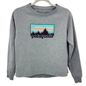 Patagonia‎ Uprising Crew Sweatshirt Grey Mountains Logo Size XS Sustainable